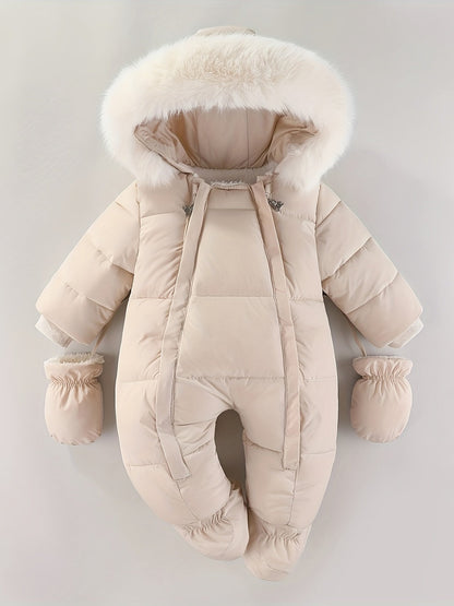 Insulated Infant Jumpsuit with Hood and Mittens for Stroller Trips | Cold Season One-Piece Outfit | Newborn Through 12 Months Gray Quilted B