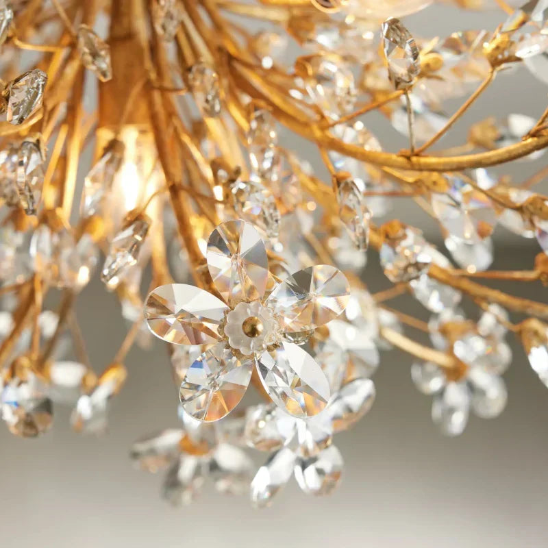 Crystal Flower Ceiling Light Fixture 27.5 inch Flush Mount Iron Frame Handcrafted Floral Design Ambient Lighting for Living Room Bedroom