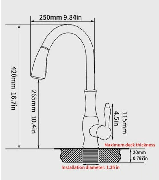 Single-Handle Kitchen Faucet with Pull-Down Sprayer – High-Arc Swivel Spout, Easy-Install Deck Mount for Home Sink