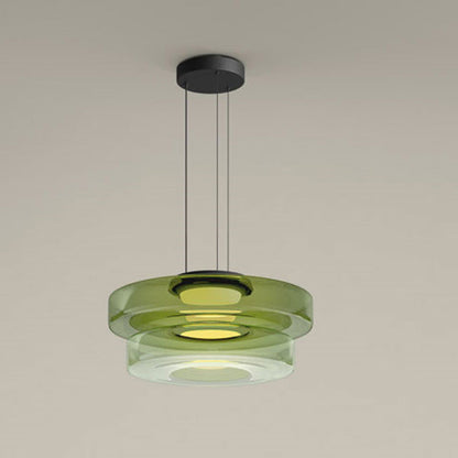 Layered Glass Dome Hanging Lamp 18 in Smoky Gray LED for Kitchen Island Dining Room Ceiling Fixture Adjustable Cord Modern Minimalist Style