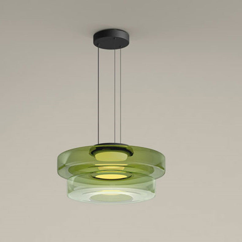 Geometric Tiered Glass Overhead Fixture 12W LED Ambient Lighting Dining Kitchen Island Adjustable Suspension Cord Architectural Style