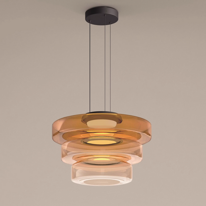 Tiered Glass Hanging Fixture 18 in Amber with Integrated LED for Island Kitchens Dining Areas Living Spaces Modern Minimalist Bauhaus-Inspir