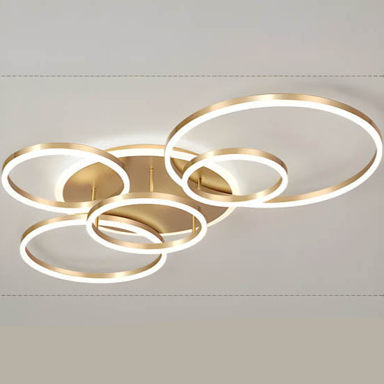 LED Ring Chandelier 45 in Aluminum Fixture Warm White Dimmable for Bedroom Living Room Dining Room Modern Flush Mount Multi-Ring Integrated