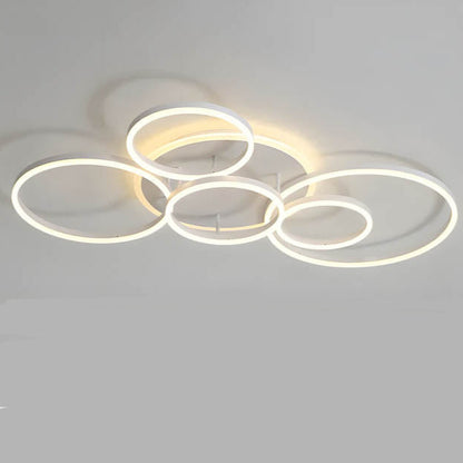Multi-Ring LED Flush Mount Fixture Black Aluminum 39 in Contemporary Overhead Light for Bedroom Living Room Dining Area Integrated Lighting