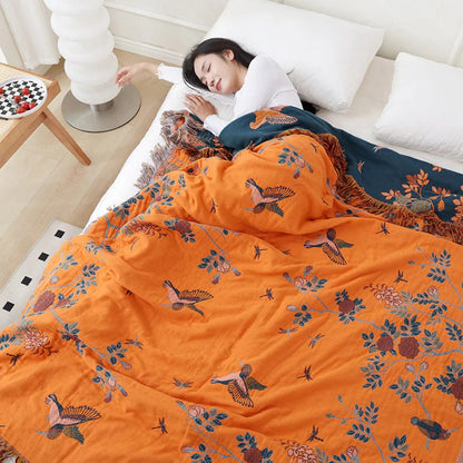Layered Cotton Gauze Throw Blanket with Tassels – Jacquard Textured Woven Coverlet for Bed Couch Sofa Living Room Bedroom Decor