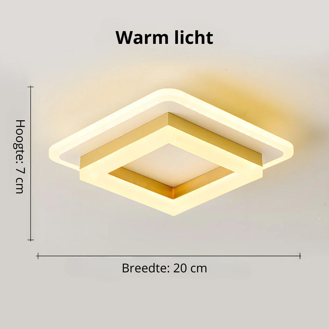 Flush Mount LED Light Fixture Square Layered Design 1920 Lumens for Bedroom Hallway Living Room Kitchen Den Black Gold Finish Contemporary M
