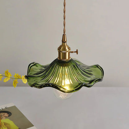 Glass Ceiling Light with Sculptural Ripple Edge – 9 in Hanging Fixture with Metal Hardware for Kitchen, Dining Area, or Bedroom – Adjustable