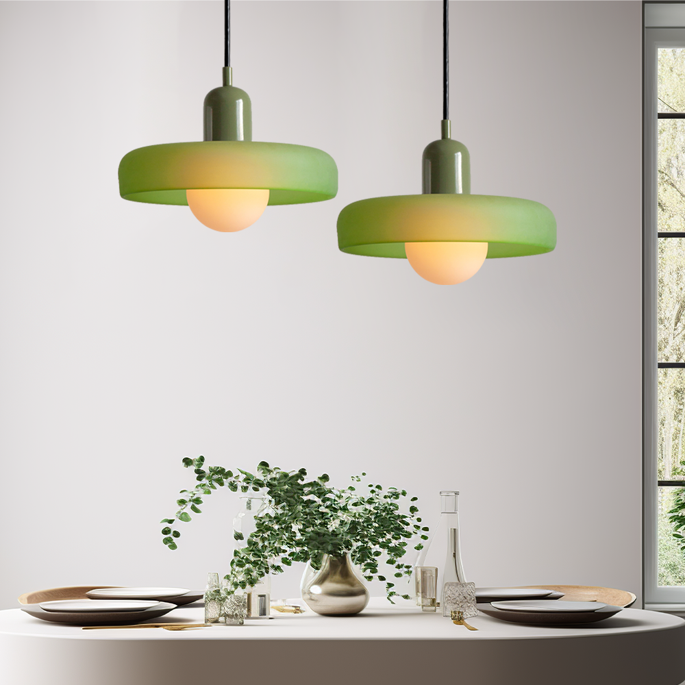 Colored Glass Pendant Light with Adjustable Cord for Dining Room & Living Room – Mid-Century Modern Geometric Hanging Fixture
