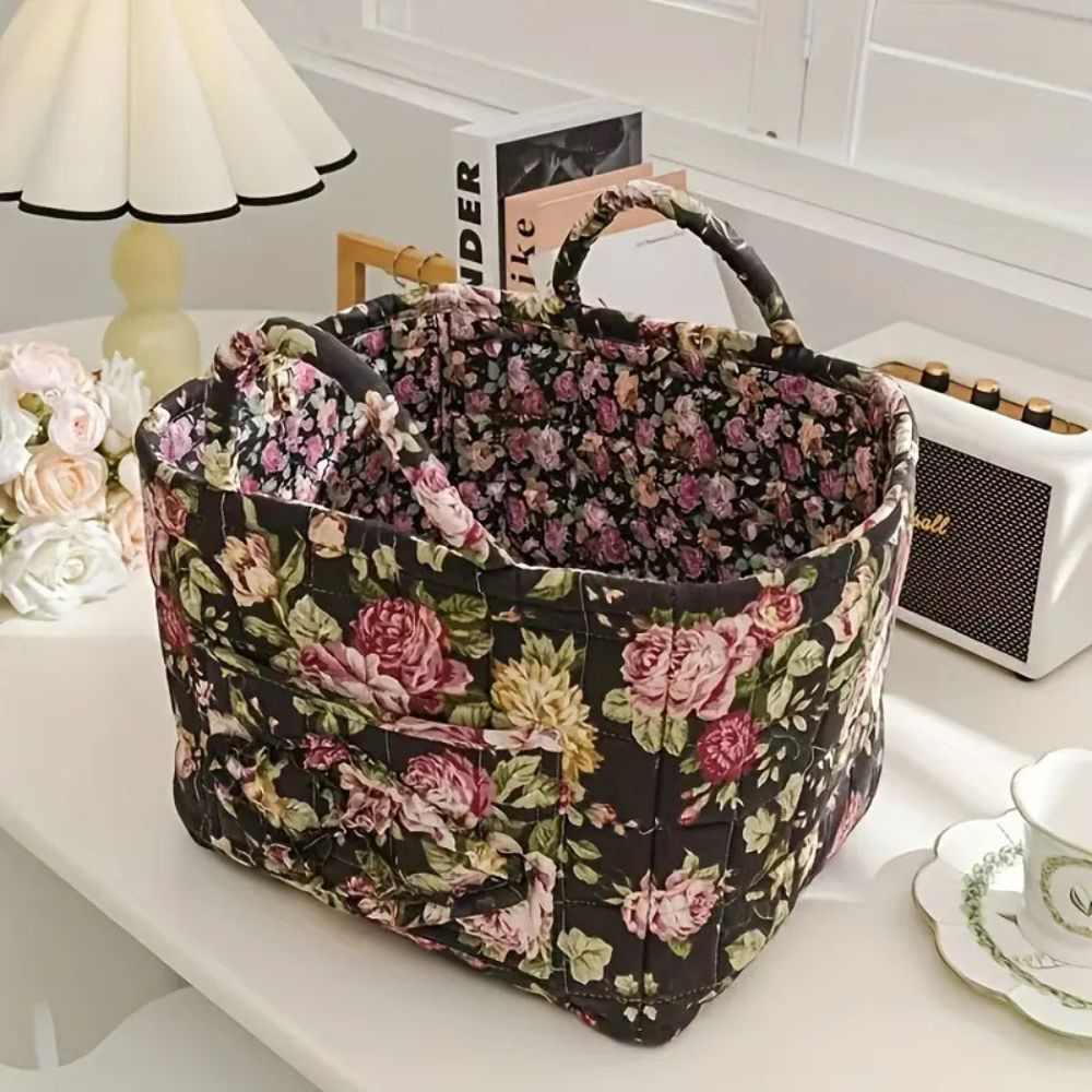 BloomNest – Vintage Floral Storage Basket