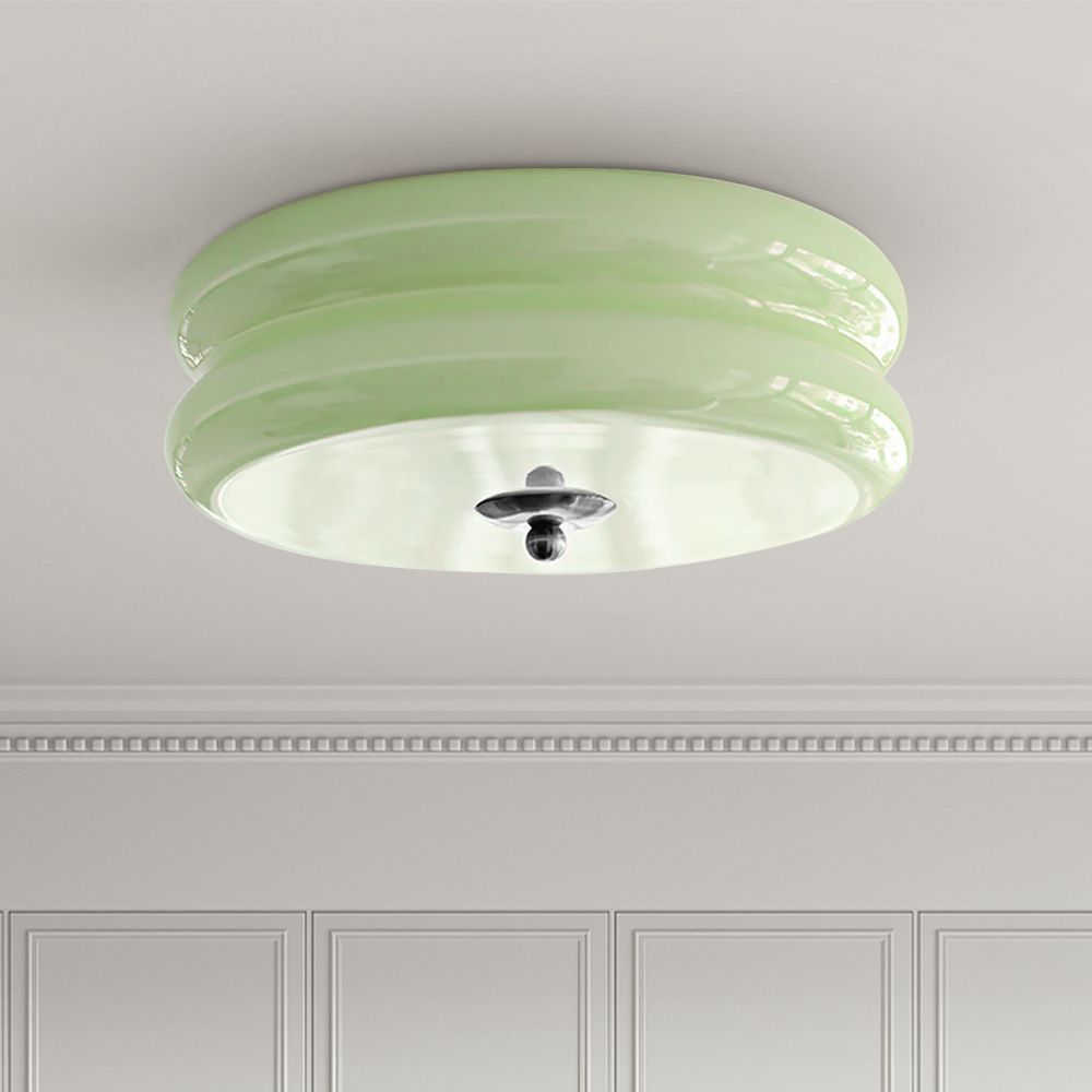 Round Flush Mount LED Fixture with 3 Color Temperatures Glass Metal 5 in Height for Bedroom Dining Room Kitchen Adjustable Kelvin Switch Mod