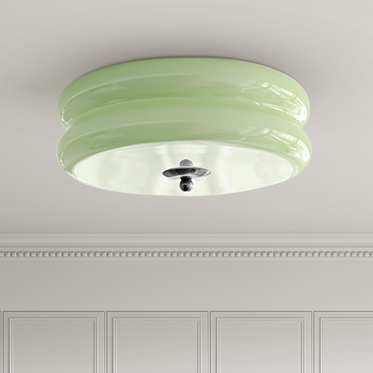 Round Flush Mount LED Fixture with 3 Color Temperatures Glass Metal 5 in Height for Bedroom Dining Room Kitchen Adjustable Kelvin Switch Mod