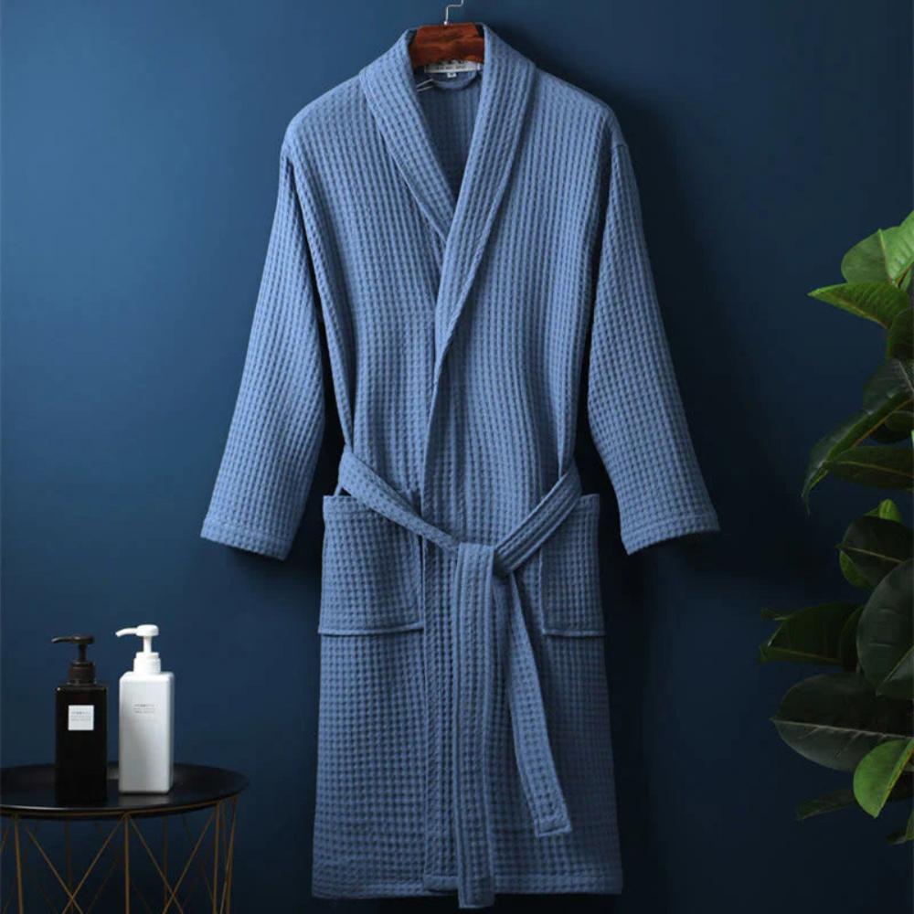Cotton Waffle Robe V-Neck Lightweight Spa Bathrobe for Women & Men with Pockets Absorbent Loungewear for Bedroom Bathroom Shower