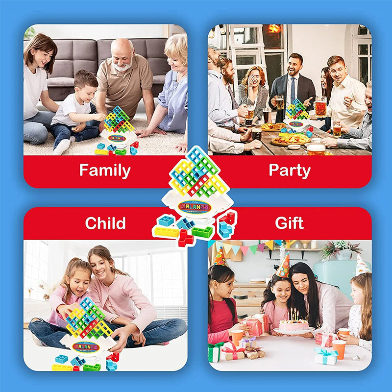 Wooden Stacking Tower Game for Kids - Tumbling Block Balance Challenge with Colorful Tetris Shapes for Toddlers & Children Ages 3+