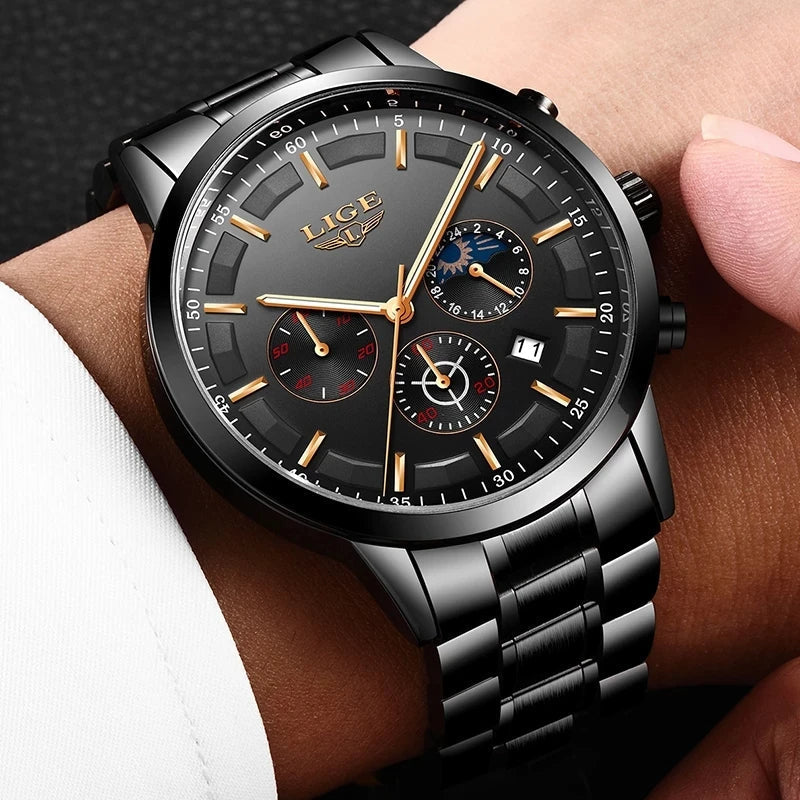 Men's Stainless Steel Watch with Date Display & Mineral Crystal Face