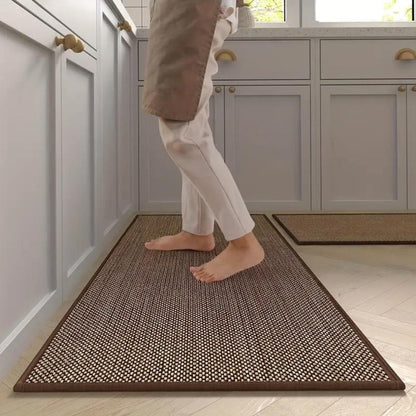Anti-Fatigue Kitchen Floor Mat Set 2-Piece Cushioned PVC Foam Non-Slip Runner Beige Washable Comfort Rug for Cooking Prep Sink Area Standing