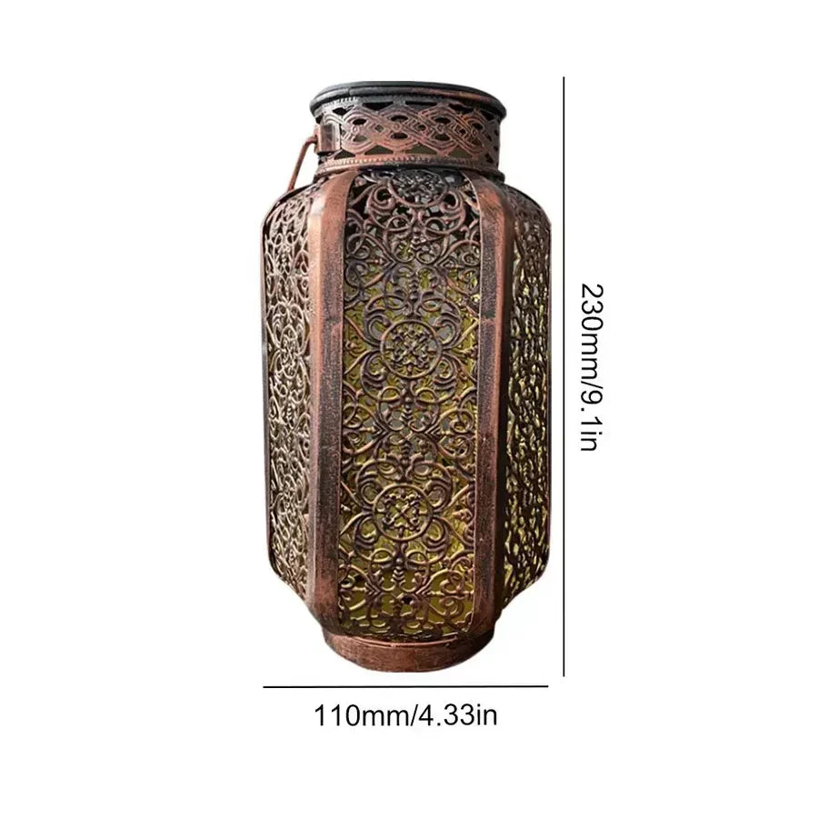Openwork Metal Solar Lantern 9.3 in Hanging or Tabletop Garden Patio Light Outdoor Decorative Moroccan-Inspired Design for Porch Balcony Pat