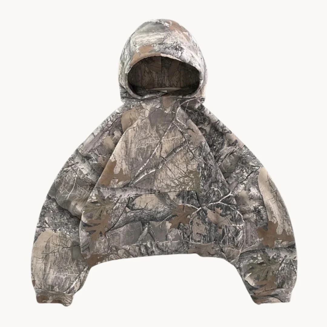 Relaxed Camo Pullover Hoodie for Men & Women – Oversized Streetwear Sweatshirt with Double-Layer Hood
