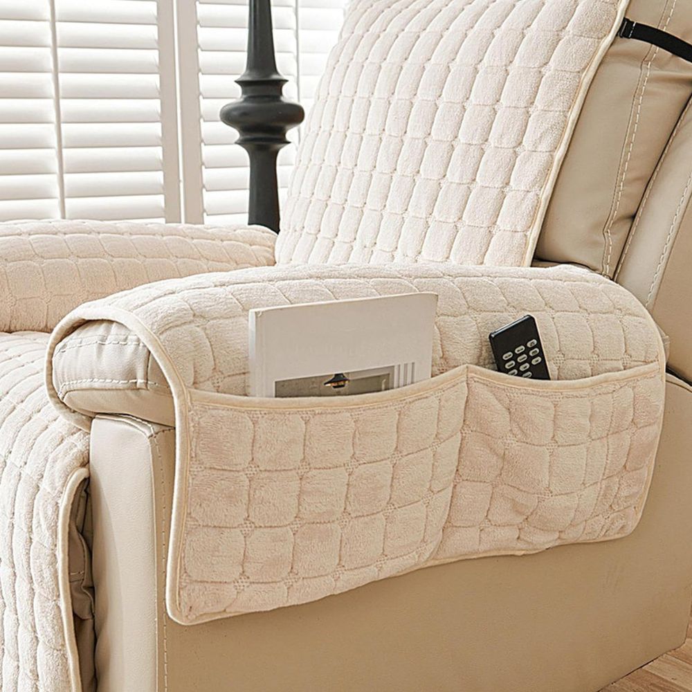 Quilted Recliner Furniture Protector with Storage Pocket – Soft Microfiber, Non-Slip, Pet-Friendly Cover for Living Room Chairs
