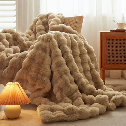 Plush Faux Fur Throw Blanket 63x79 Inches Soft Oversized Lap Coverlet for Sofa Bed Couch Lounge Chair Reading Nook Winter Warmth Home Accent