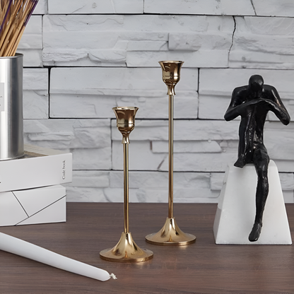Vesper Candle Holder Set - Gold Metal, Vintage Style Taper Candle Holders, 3 Pieces