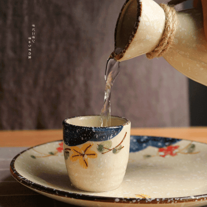 Handcrafted Ceramic Sake Serving Set Cherry Blossom Design Tokkuri Flagon Ochoko Cups Traditional Japanese Drinkware for Home Entertaining G