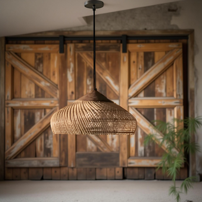 Woven Bamboo Hanging Light 24 Inch Natural Shade Adjustable Cord E26 Socket Boho Farmhouse Ceiling Fixture for Dining Room Kitchen Island Li