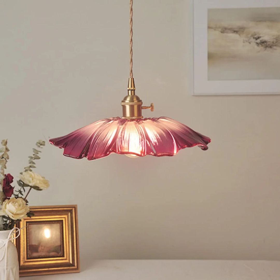 Fluted Glass Drop Ceiling Fixture 11 in Burgundy Shade Gold Hardware E27 Socket for Kitchen Island Entryway Ambient Overhead Illumination