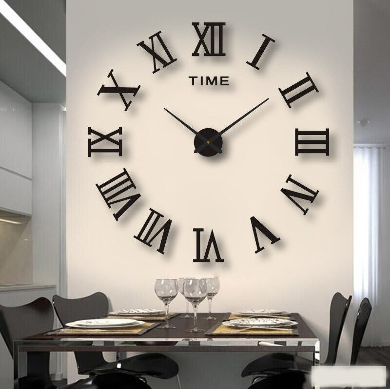 Oversized Noiseless Timepiece for Home & Office – Customizable 3D Layout with Modern Black Finish – Perfect for Open-Plan Spaces and Contemp