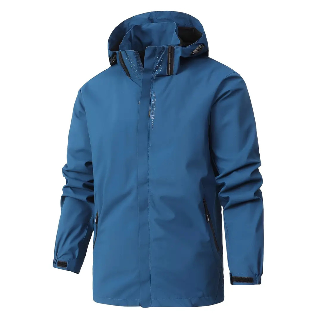 Lightweight Zip-Front Rain Jacket with Hood – Breathable Weather Shell for Men