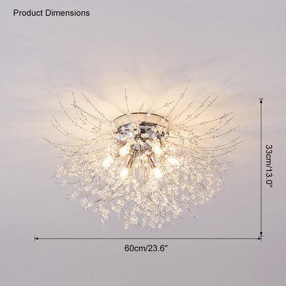 Flush Mount Ceiling Light with Crystal Dandelion Design – 16 in Gold & Silver Fixture for Bedroom, Hallway, Bathroom
