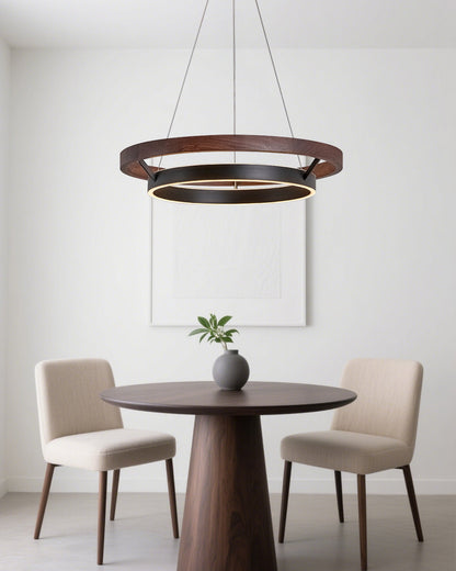 Circular Wood Ring Chandelier with LED Lighting 24-47 Inches Adjustable Height Farmhouse Dining Room Kitchen Island Ceiling Fixture