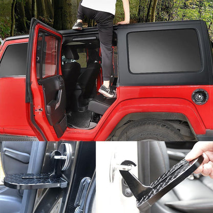 Rooftop Access Step with Emergency Glass Breaker for SUVs, Trucks & Jeeps – Foldable Aluminum Car Door Latch Hook Footstep with Protective
