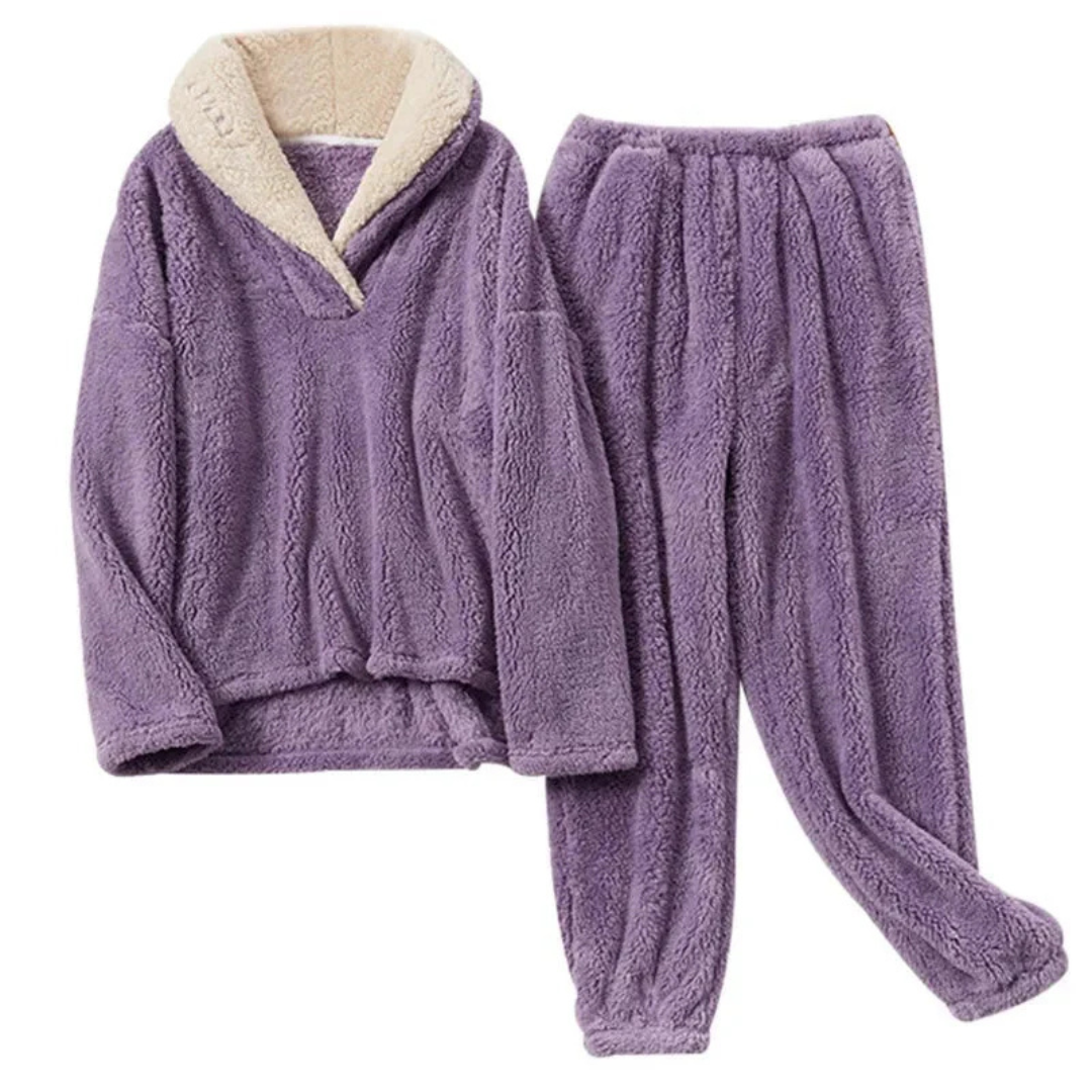 Women's Fleece Pajama Set 2-Piece Long Sleeve Top & Pants for Winter Sleepwear Loungewear Cozy Nights