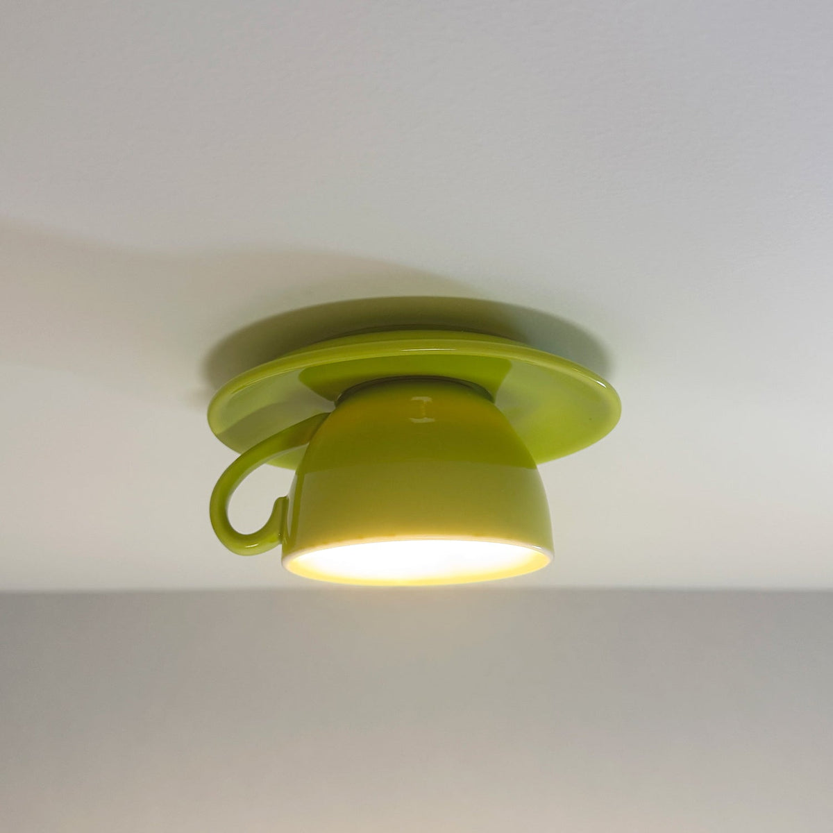 Ceramic Coffee Cup Flush Mount Light for Bedroom Living Room Kitchen Modern Decorative LED Fixture 110V Hardwired Compact Playful Design Amb