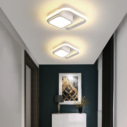 Double Ring LED Flush Mount Light Black Contemporary Overhead Fixture for Entryway Foyer Apartment Passageway Interior Decor