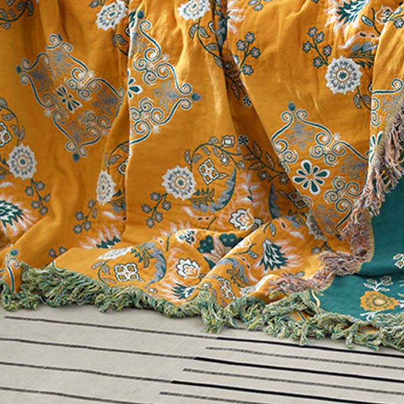 Reversible Cotton Quilt Lightweight Floral Bedspread for All Seasons Queen King Full Size Breathable Coverlet