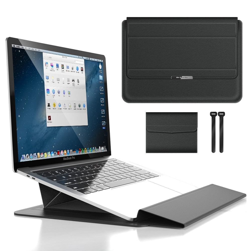 Convertible Notebook Case with Adjustable Angle Riser 11-16 Inch Slim Carrying Pouch Workspace Organizer for Remote Workers Students