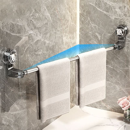 Rotating Wall-Mount Towel Bar with Suction Cup – No Drilling Needed, Adjustable Length for Small & Large Bathrooms