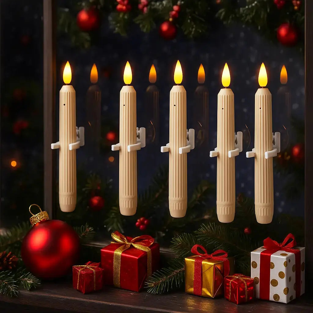Battery-Operated LED Window Candles 7.2 Inch Ivory with Twilight Sensor & Timer 6-Pack for Holiday Seasonal Home Decor