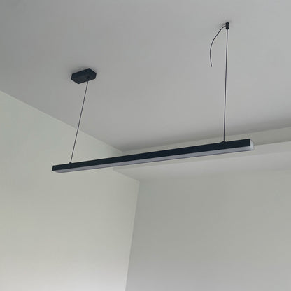 Suspended LED Strip Fixture for Countertop Islands – Dimmable Metal Bar Light with Remote in Matte or Gloss White – 39 to 102 in Adjustable