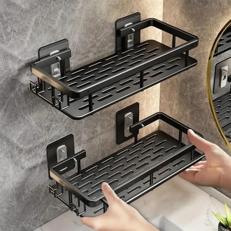 Wall Mount Adhesive Shower Caddy Corner Organizer – No-Drill Waterproof Storage Rack for Bathroom, Toilet & Sink – ABS & Steel in Black or S
