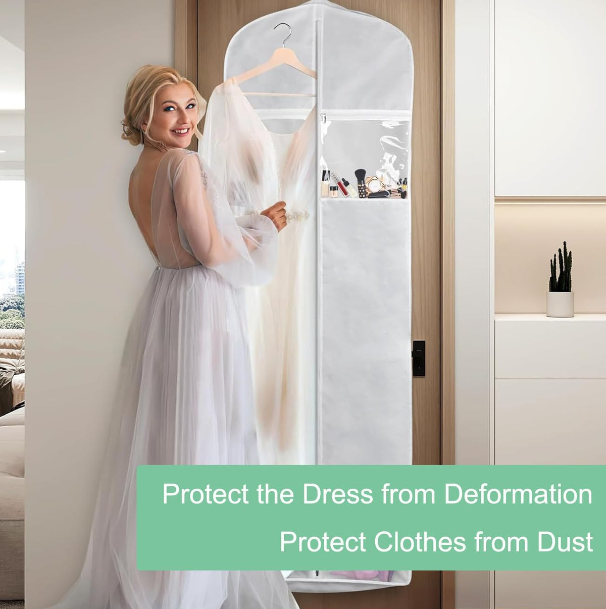 Bridal Gown Garment Bag 70 Inch Full-Length with Shoe Pockets for Wedding Dress Ball Gown Formal Wear Travel Storage Bridesmaid Dress Pagean