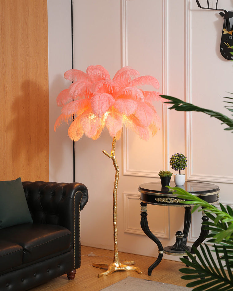 Tropical Feather Standing Lamp 63 in Tall Palm Tree Style Ambient Floor Light for Bedroom Living Room Decorative Accent Lighting