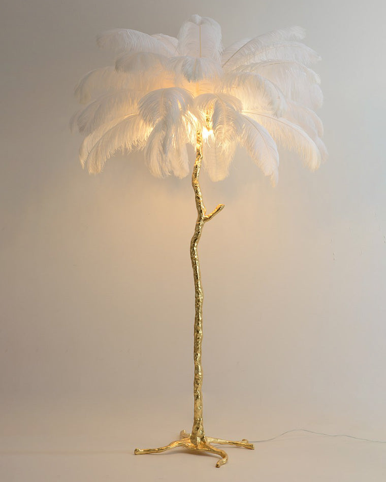 Tropical Feather Standing Lamp 63 in Tall Palm Tree Style Ambient Floor Light for Bedroom Living Room Decorative Accent Lighting