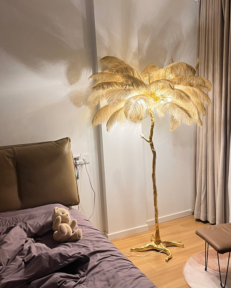 Tropical Feather Standing Lamp 63 in Tall Palm Tree Style Ambient Floor Light for Bedroom Living Room Decorative Accent Lighting