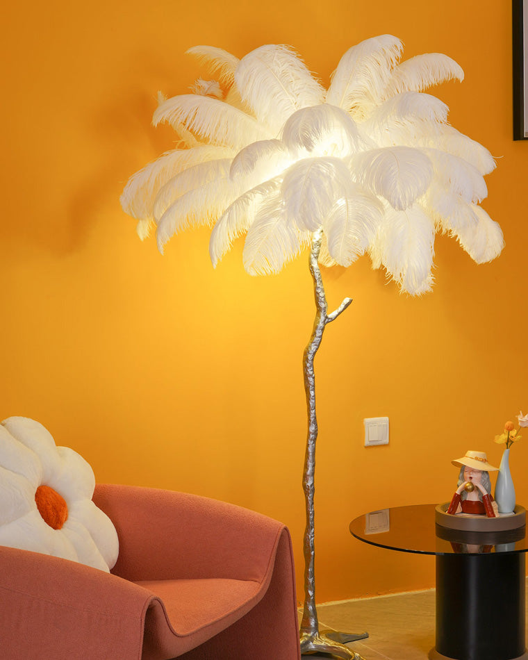 Tropical Feather Standing Lamp 63 in Tall Palm Tree Style Ambient Floor Light for Bedroom Living Room Decorative Accent Lighting