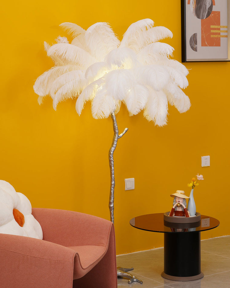 Tropical Feather Standing Lamp 63 in Tall Palm Tree Style Ambient Floor Light for Bedroom Living Room Decorative Accent Lighting