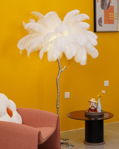 Tropical Feather Standing Lamp 63 in Tall Palm Tree Style Ambient Floor Light for Bedroom Living Room Decorative Accent Lighting