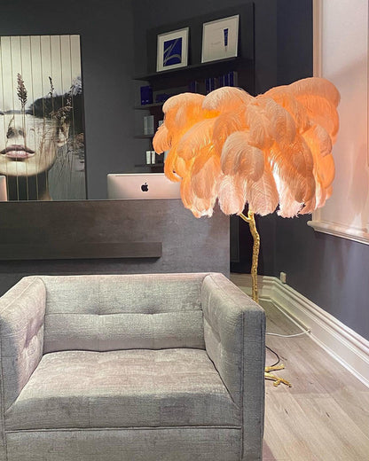 Tropical Feather Standing Lamp 63 in Tall Palm Tree Style Ambient Floor Light for Bedroom Living Room Decorative Accent Lighting
