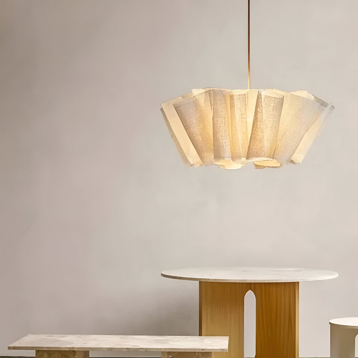 Pleated Fabric Shade Hanging Ceiling Lamp 16 in Warm Cream for Dining Room Kitchen Island Scandinavian Japanese Modern Minimalist Ambient Li
